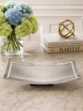 Towle Mother of Pearl Inlay Silver Tone Serving Tray Platter 16x8